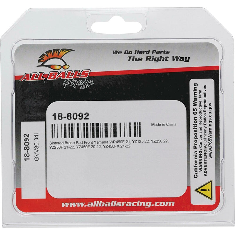 All Balls Brake PAD Kit Sintered - 18-8092 Yamaha Dirt Bikes 2020-2022