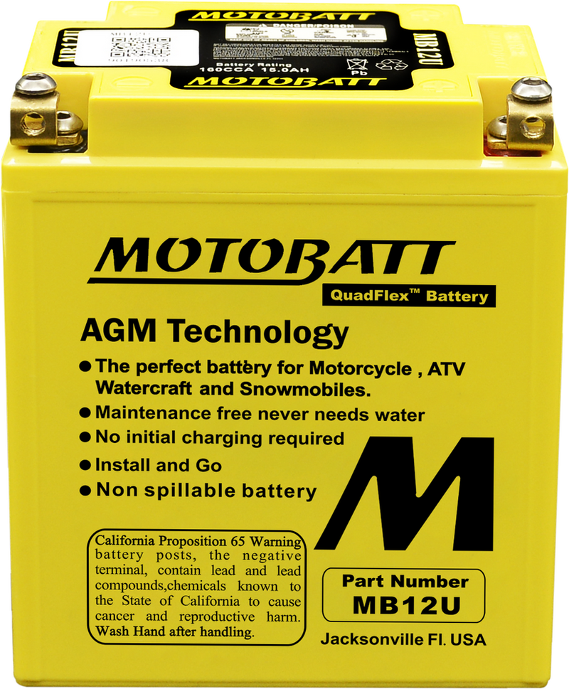 Motobatt 491-1016 MB12U BATTERY MB12U SEALED FACTORY ACTIVATED