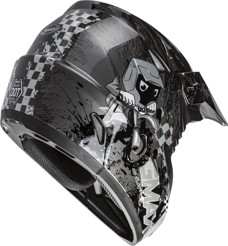 Gmax 72-6640YL G3461542 YOUTH MX-46Y OFF-ROAD ANIM8 HELMET DARK SILVER/BLACK YL