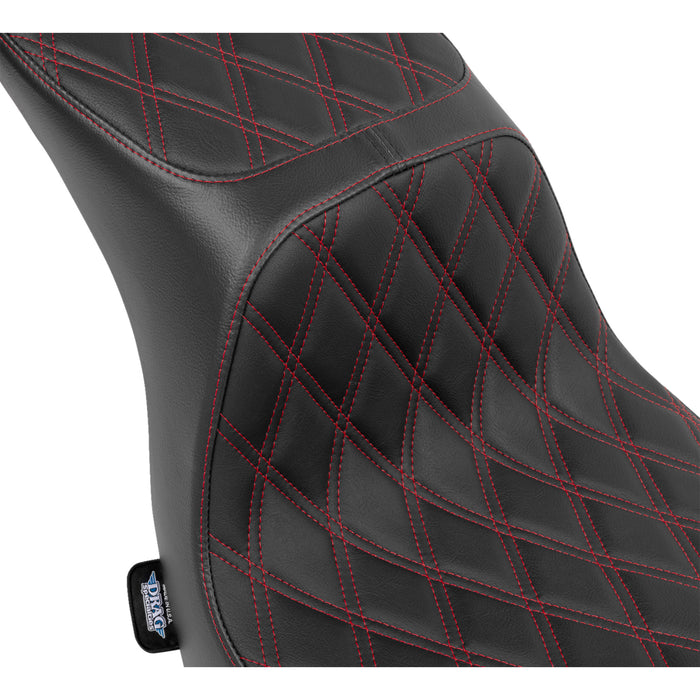 DRAG SPECIALTIES 0802-1637 Performance Predator 2-Up Seat - Vinyl - Double Diamond - Red Stitching - FLSB/FXLRS '18-'24