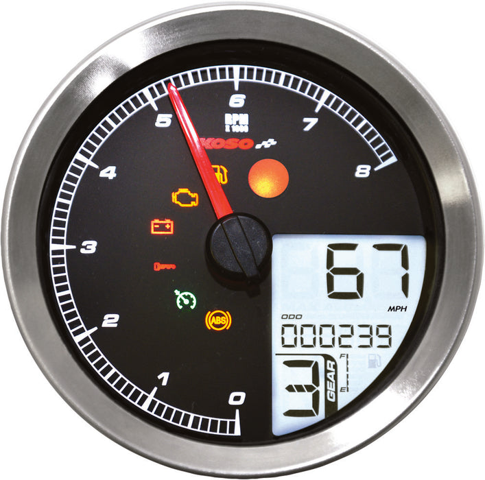 Koso North America 27-5797S BA051201 SPEEDO / TACH SIL BEZEL LCD COLOR CHANGE DISPLAY