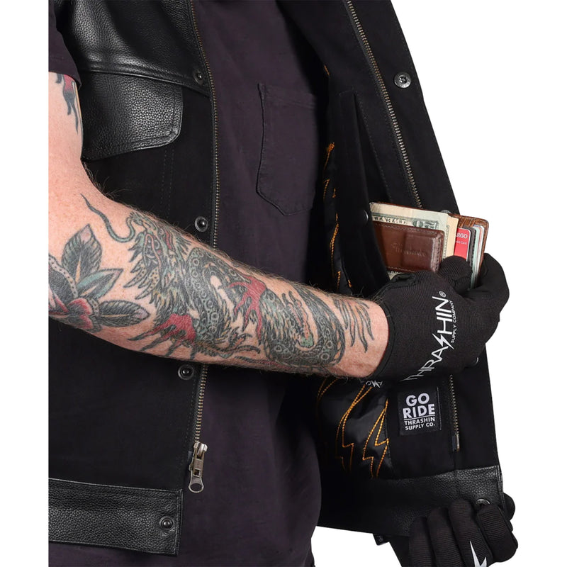 THRASHIN SUPPLY CO. Kanan Leather/Denim Riding Vest Black