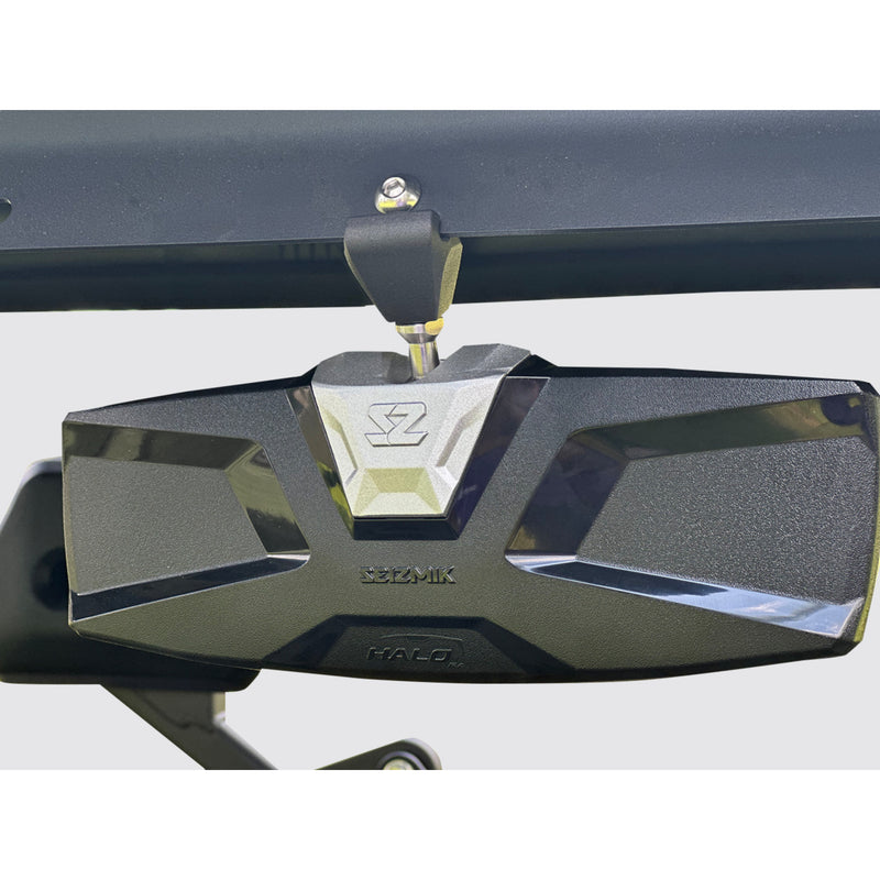 SEIZMIK 0640-1728 56-18033 Halo R Rear View Mirror with Cast Aluminum Bezel - CF Moto Mirror - Halo R - Rear View - Rectangle - Black w/Silver Bezel - Each - CF Moto