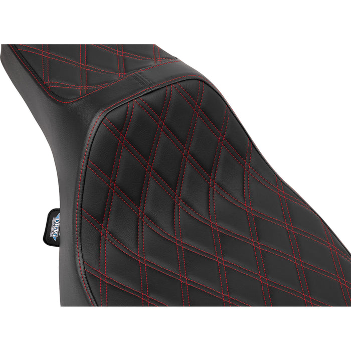 DRAG SPECIALTIES SEATS 0801-2061 Extended Reach Predator III Seat Extended Reach Predator III Set - Vinyl - Red Double Diamond Stitch - FLT/FLH '23-'24