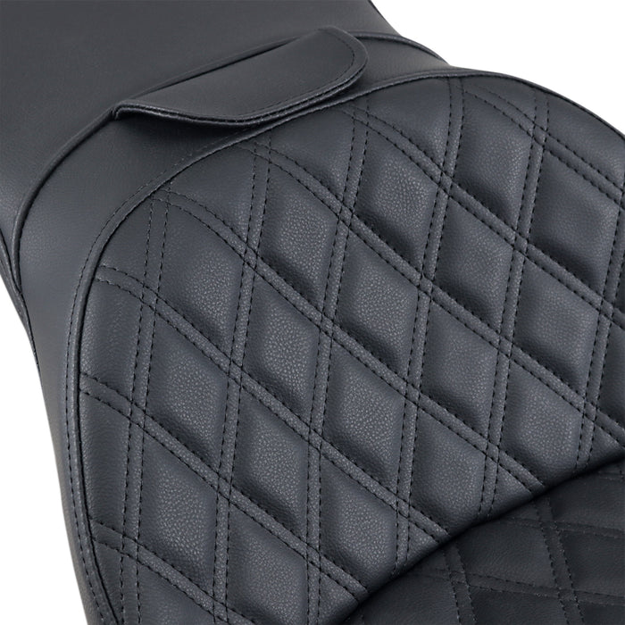 SADDLEMEN 0802-1075 806-12-030LS Explorer Seat - With Backrest - Lattice Stitched - Black - FXST
