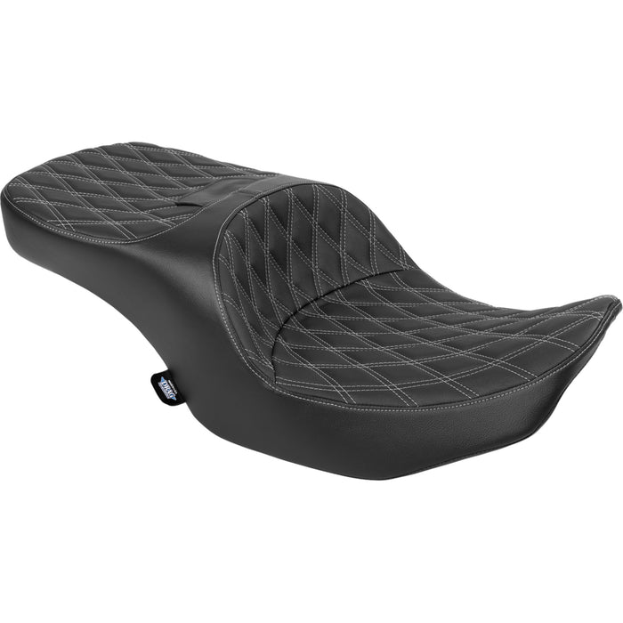 DRAG SPECIALTIES SEATS 0801-2168 Freedom Touring Seat Forward Position Freedom Seat - Vinyl - Silver Double Diamond Stitch - FLH/FLT '23-'25