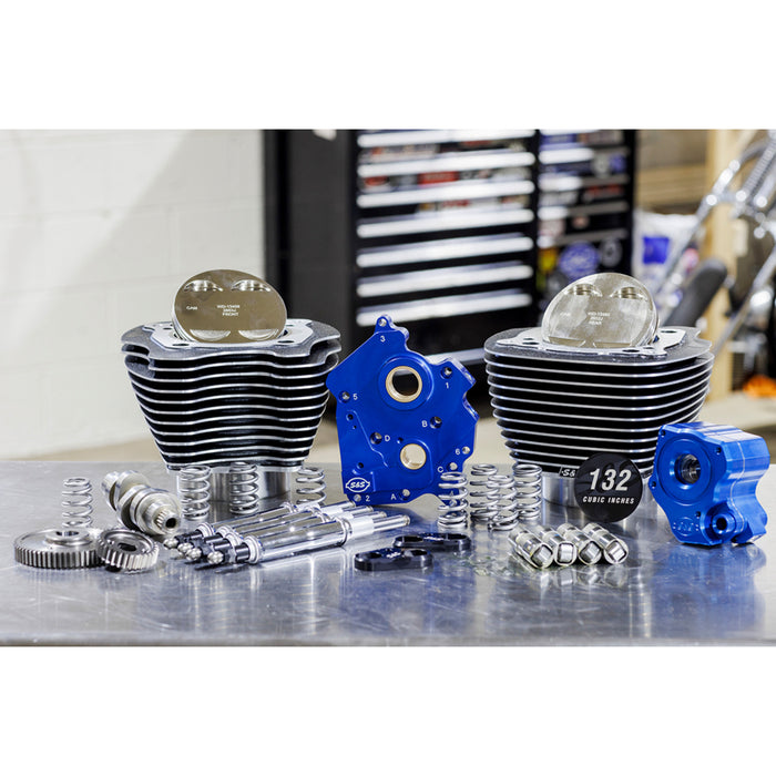 S&S CYCLE 0904-0112 310-1238 132" Power Package Engine Performance Kit - Chain Drive - Oil Cooled - Highlighted Fins - M8