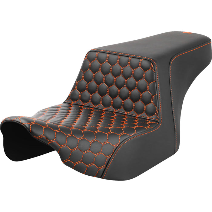 SADDLEMEN 0801-1827 823-07-17703 Honeycomb Step-Up Seat - Front Honeycomb - Orange Stitching - FL '23-'24