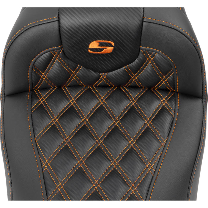 SADDLEMEN 0801-1782 823-07-20603 Roadsofa™ Lattice Stitch Seat without Backrest - Carbon Fiber - Orange Stitch - FLTR/FLHX 23-24