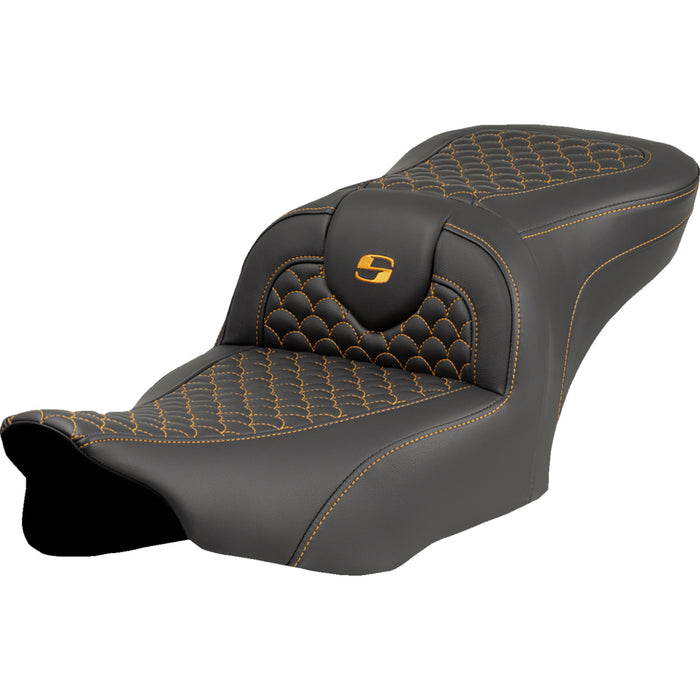 SADDLEMEN 0801-2069 823-07-20807 Dragon Scale Stitch Roadsofa™ Seat Roadsofa™ Seat - Dragon Scale Stitch - Gold Stitch - w/o Backrest - FLTR/FLHX '23-'24