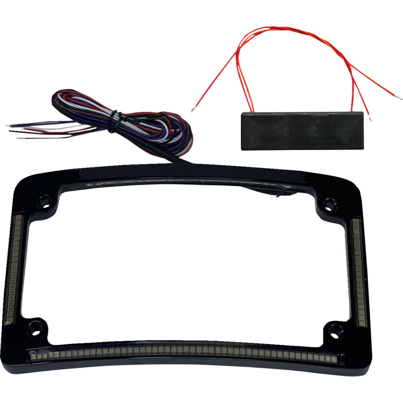 CUSTOM DYNAMICS 2030-2288 TF08-B Radius License Plate Frame with Auxiliary Red LEDs and Tag Illumination - Red/White LED - Gloss Black