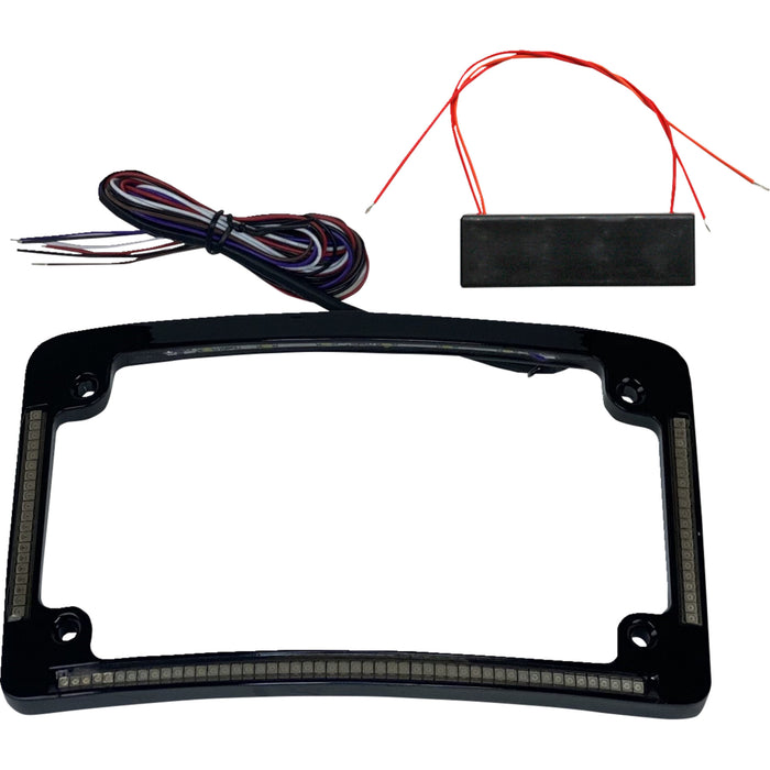 CUSTOM DYNAMICS 2030-2288 TF08-B Radius License Plate Frame with Auxiliary Red LEDs and Tag Illumination - Red/White LED - Gloss Black