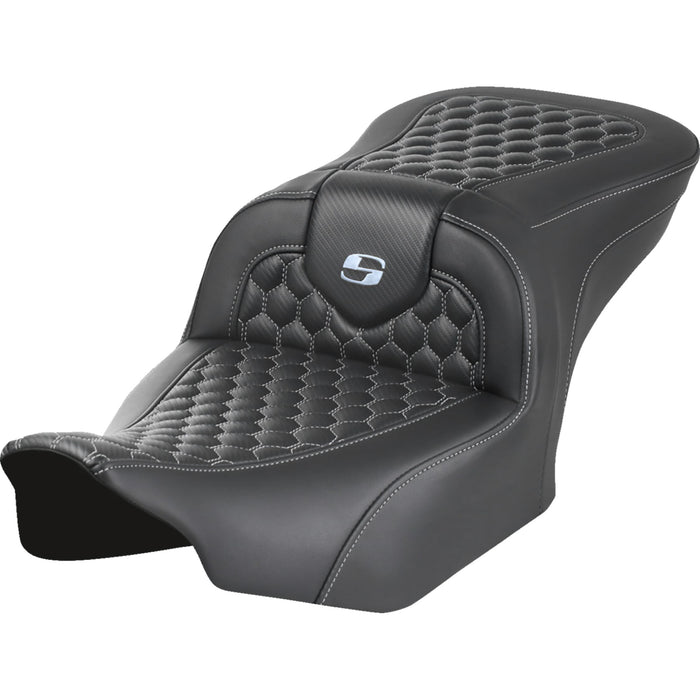 SADDLEMEN 0801-1746 823-07-18905 Roadsofa™ Seat - without Backrest - Honeycomb - Silver Stitch - FLTR/FLHX 23-24