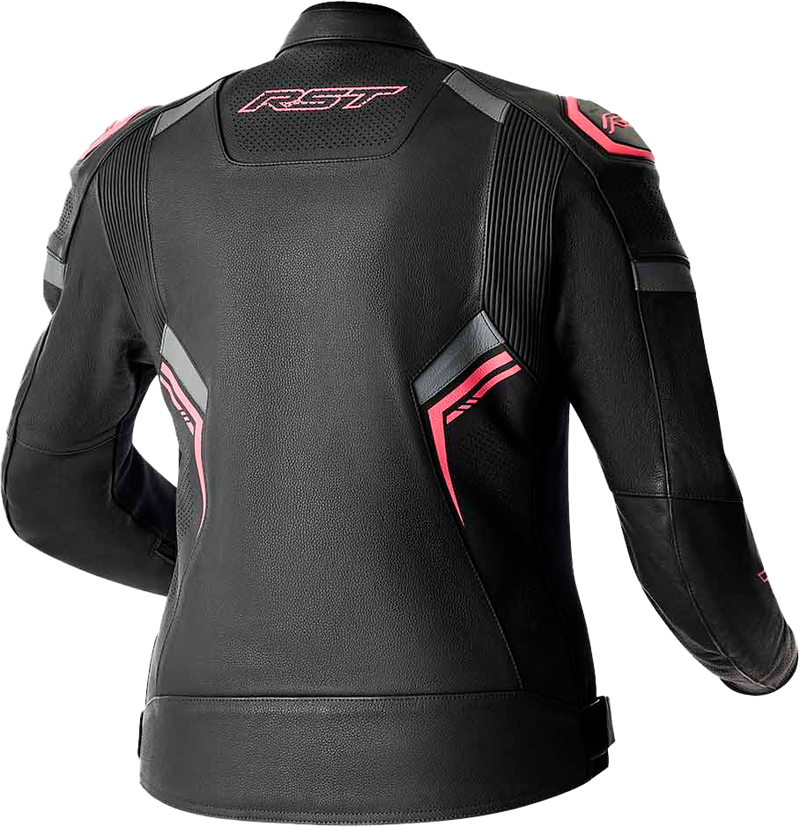 Rst 556-3626108 103626PNK-08 WOMENS S1 D3O LEATHER JACKET BLK/FLO PINK XS