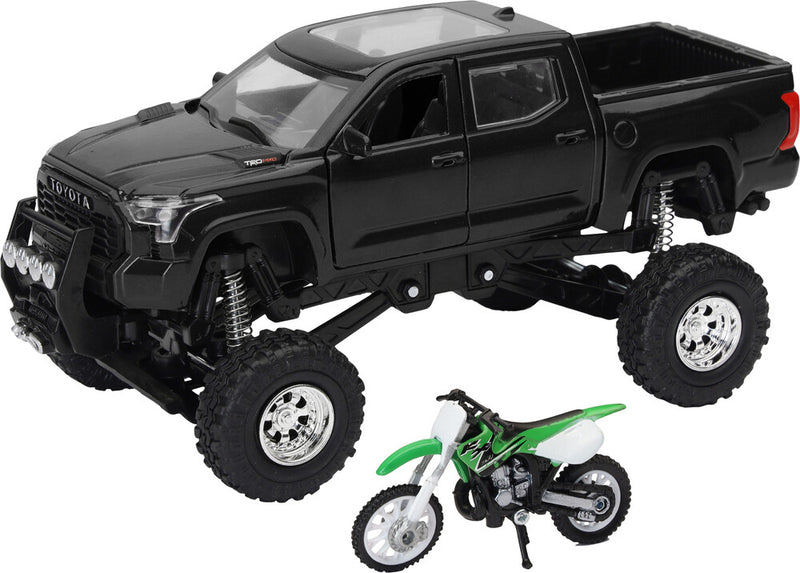 New Ray Toys 959-0198 SS-54446 REPLICA 4X4 TRUCK/DIRT BIKE BLK TUNDRA KAWASAKI