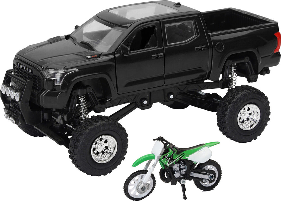 New Ray Toys 959-0198 SS-54446 REPLICA 4X4 TRUCK/DIRT BIKE BLK TUNDRA KAWASAKI