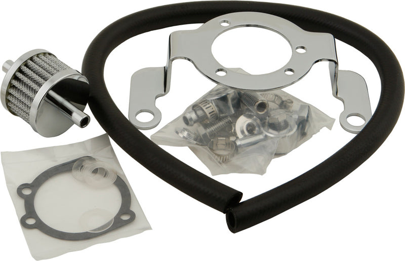 Harddrive Complete MNT Kit Breather Hose Chrome Bigtwin NON-TBW - 120040 For Harley Motorcycles 1992-2007