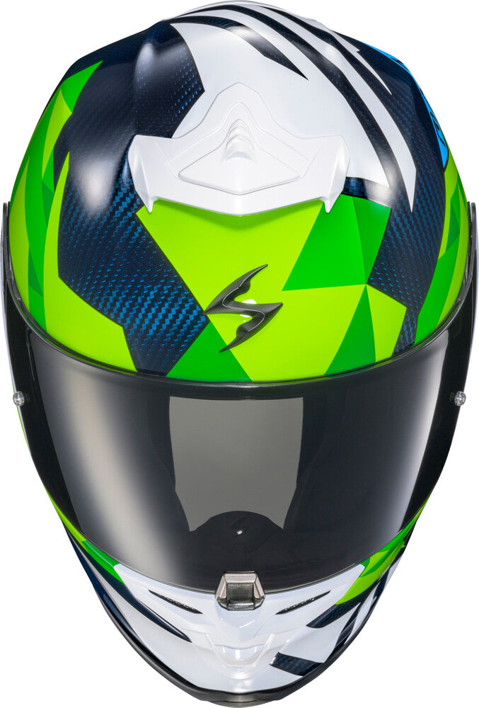 Scorpion Exo 75-13662X R1C-2107 EXO-R1 AIR FULL FACE HELMET CARBON RASTOR WHT/GRN/BLUE 2X