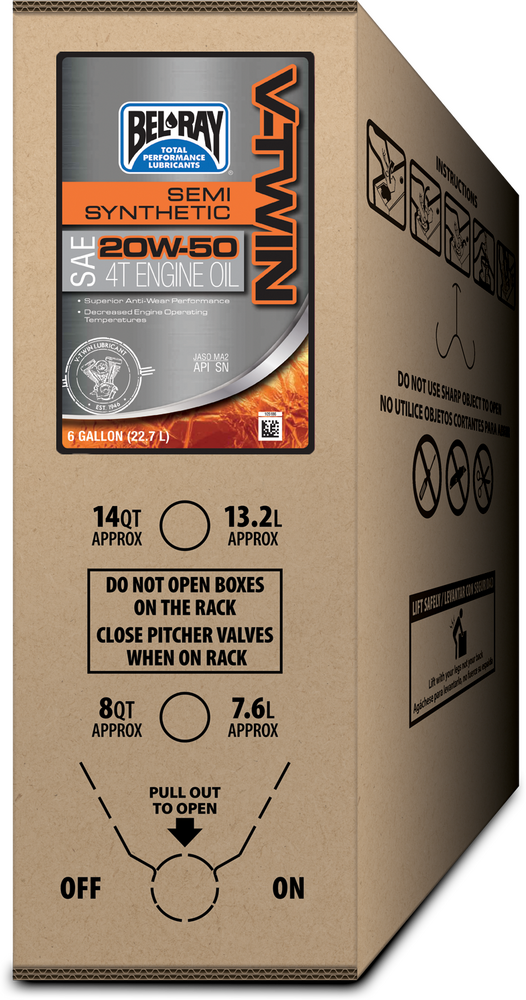 Bel-ray 840-1581 301389150033 V-TWIN SEMI-SYN ENGINE OIL 4T 20W50 6GAL BIB