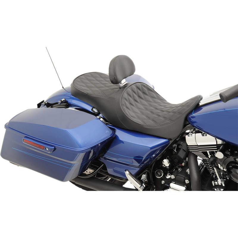 Drag Specialties Forward Positioned 2-Up Low Profile Touring Leather Seat Low Forward Touring Seat Diamond FL - 0801-1011 For Harley Touring 2008-2024