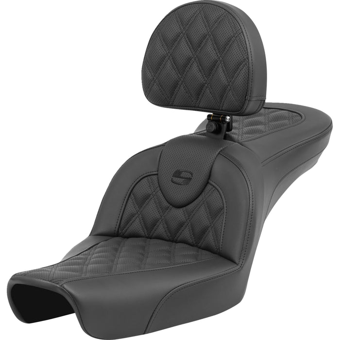 SADDLEMEN 0803-0712 896-04-182BR Roadsofa™ Lattice Stitch Seat - with Backrest - FXD '96-'03