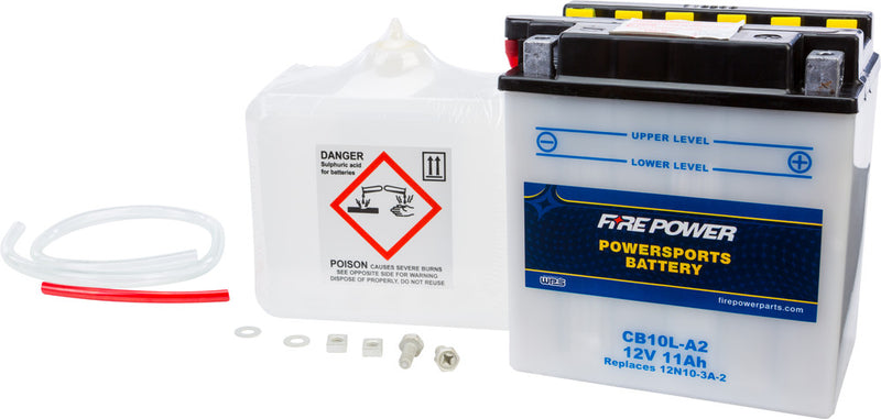 Fire Power Battery W Acid 12V Heavy Duty - CB10L-A2 For Suzuki Motorcycles 1977-1983 | Kawasaki Motorcycles 1976-1983
