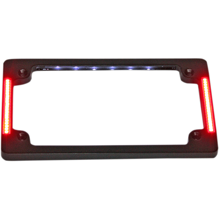 CUSTOM DYNAMICS 2030-0900 TF07-B Tri-Horizontal Motorcycle Plate Frame with Flush-Mount LEDs and LED Plate Illumination License Plate Frame with LED - Flat - Black