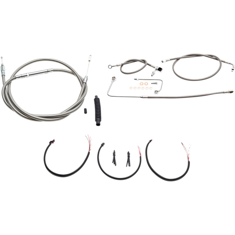 LA Choppers Complete Stainless Braided Handlebar Cable Brake Line Kit — Cable Kit 12"-14" Handlebars - LA-8151KT2B-13 For Harley Softail 2016-2017