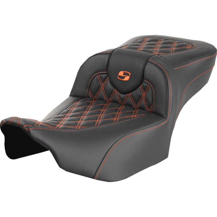 SADDLEMEN 0801-1727 823-07-18403 Roadsofa™ Extended Reach Seat - without Backrest - Lattice - Orange Stitch - FLTR/FLHX 23-24