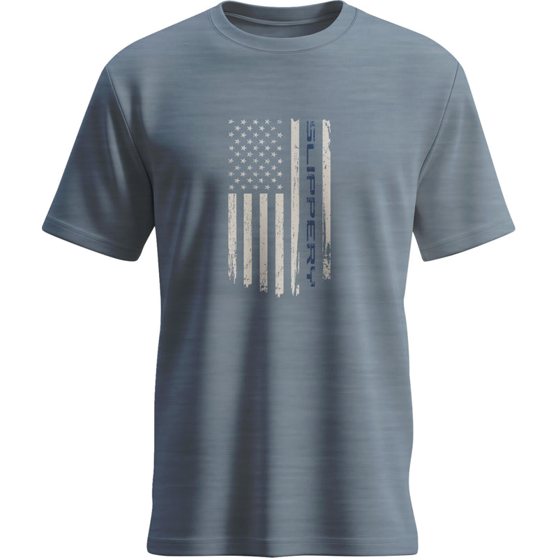 SLIPPERY Flag Flint T-Shirt Heather - Blue