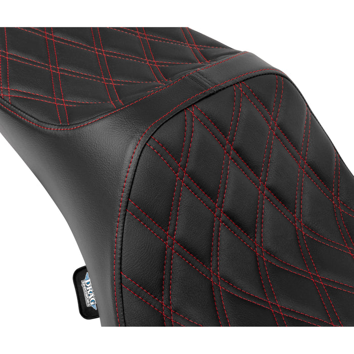 DRAG SPECIALTIES 0801-1925 Extended Reach Predator III Seat - Double Diamnd - Red Stitching - FLH/FLT '08-'24