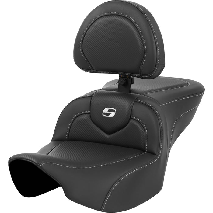 SADDLEMEN 0801-1632 823-07-185BR Roadsofa™ Carbon Fiber Seat Silver Stitch/Silver Logo - with Backrest - FL 23-24