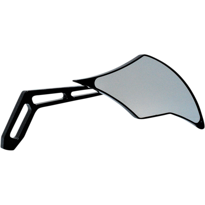PRO-ONE PERF.MFG. 0640-1437 102301AB Billet Aluminum Mirror Mirror - Weekend Warrior - Side View - Cut-Out/Flame Head - Oblong - Black - Right