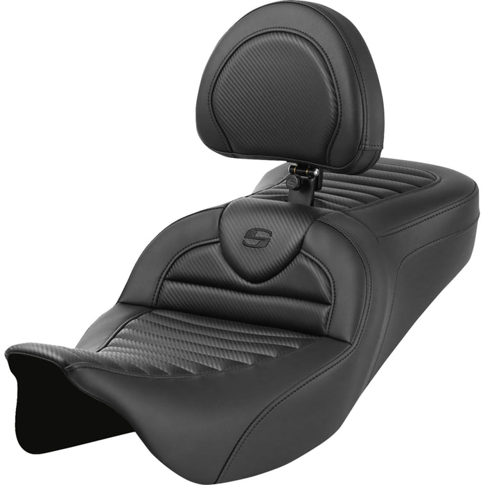 SADDLEMEN 0801-1823 808-07B-204B0 Roadsofa™ Standard Reach Seat - with Backrest - Tuck-n-Roll - Carbon Fiber - FL '08-'23