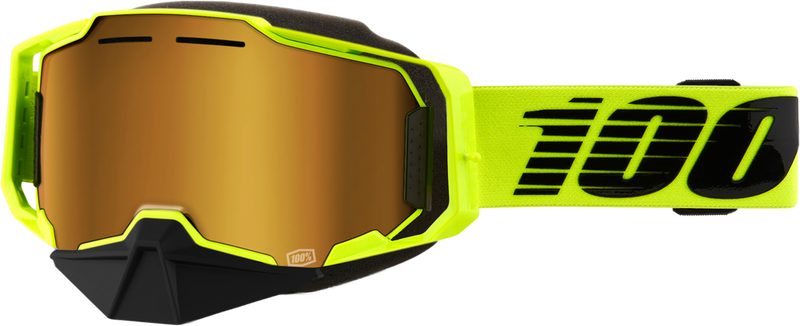 100% 610-5424 50008-10009 ARMEGA SNOWMOBILE GOGGLE NEON YLW W/ GLD MIRROR LENS