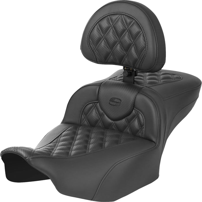 SADDLEMEN 0801-1801 823-07-207B0 Roadsofa™ Extended Reach Seat - with Backrest - Carbon Fiber - Lattice Stitch - FLTR/FLHX 23-24