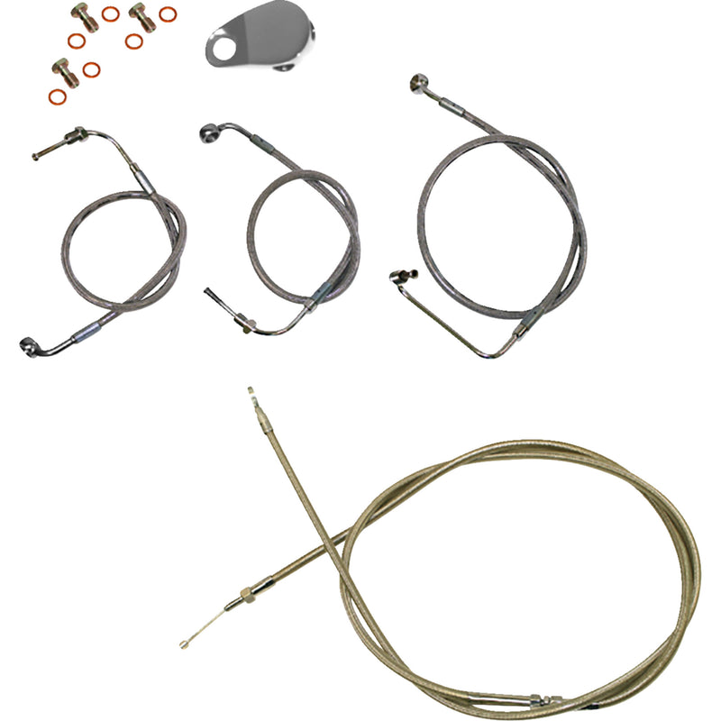 LA Choppers Standard Stainless Braided Handlebar Cable Brake Line Kit 12"-14" Ape Hangers - LA-8155KT-13 For Harley Softail 2018-2022