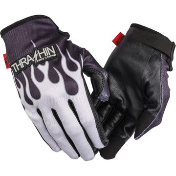 THRASHIN SUPPLY CO. Stealth Leather Palm Flame Gloves Gray
