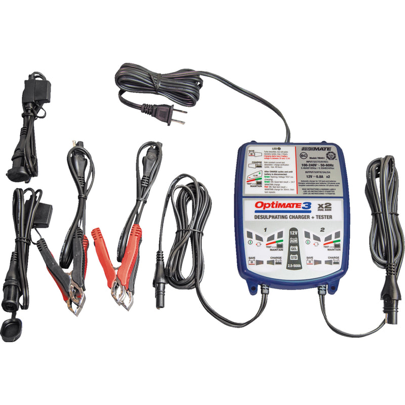 TECMATE 3807-0262 TM451 Optimate™ 3 Multi-Battery Charger Battery Charger/Maintainer - 2-Bank