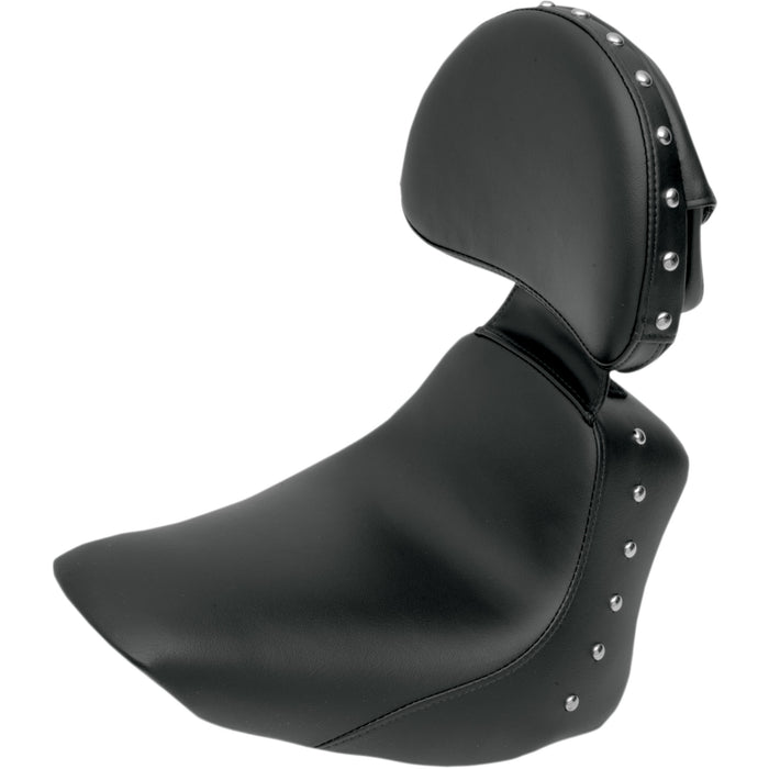 SADDLEMEN 0802-0597 806-15-0031 Heels Down Solo Seat - With Backrest - Studded - Black - FLSTC