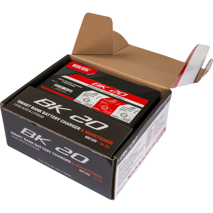 BS BATTERY 3807-0654 700554 Smart Bank Battery Charger and Maintainer with Reconditioning Function Charger - BK20 - 12V - 3 x 2A