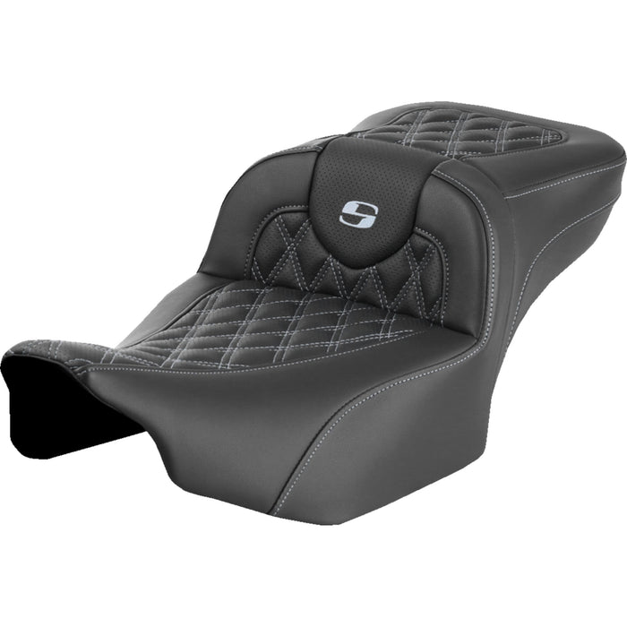 SADDLEMEN 0801-1729 823-07-18405 Roadsofa™ Extended Reach Seat - without Backrest - Lattice - Silver Stitch - FLTR/FLHX 23-24