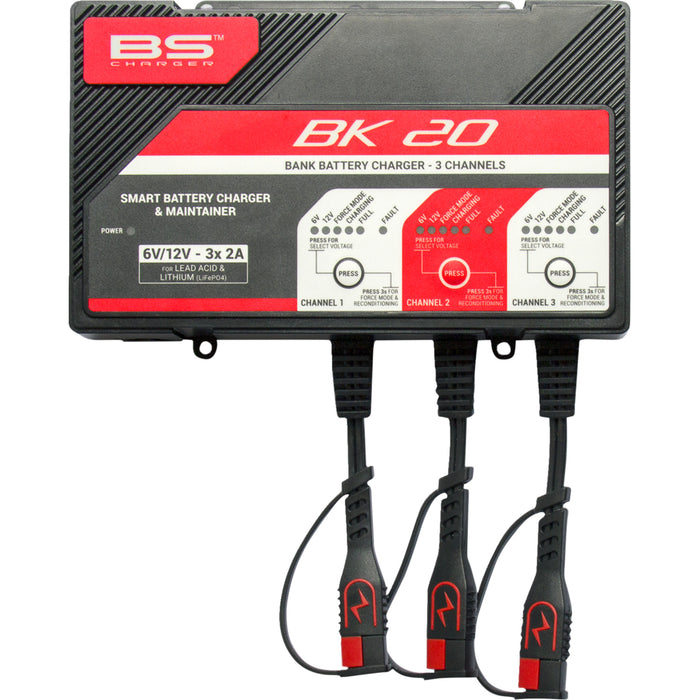 BS BATTERY 3807-0654 700554 Smart Bank Battery Charger and Maintainer with Reconditioning Function Charger - BK20 - 12V - 3 x 2A