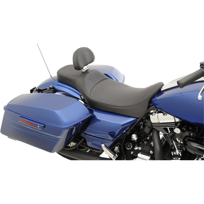 (OPEN BOX) DRAG SPECIALTIES 0801-1005 Extended Reach 2-Up Predator Seat - Mild Stitched - Driver's Backrest - FL '08-'22