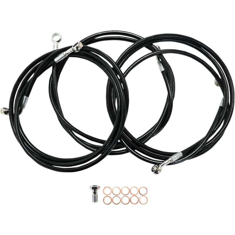 LA Choppers Black Braided Brake Line Kit 15" 17" Ape Hanger Handlebars Black - LA-8052B16B For Harley Touring 2014-2020