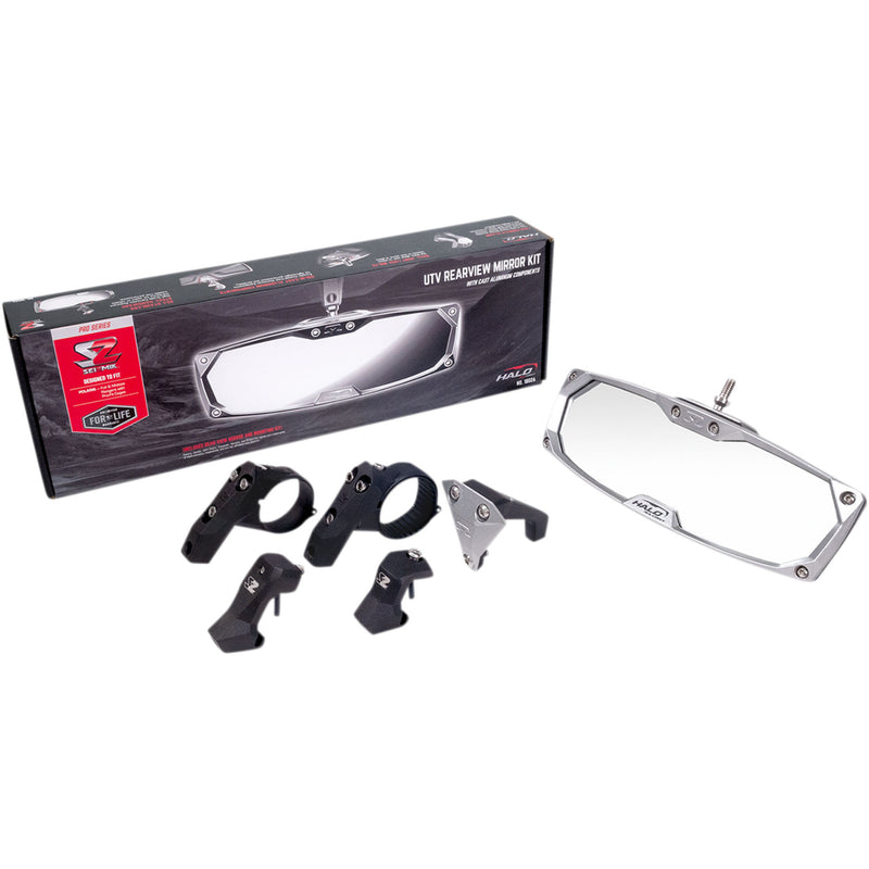 SEIZMIK 0640-1403 56-18025 Halo R Rear View Mirror with Cast Aluminum Bezel Mirror - Halo R - Rear View - Rectangle - Silver - 1.875"/2" ROPS - Honda/Kawasaki