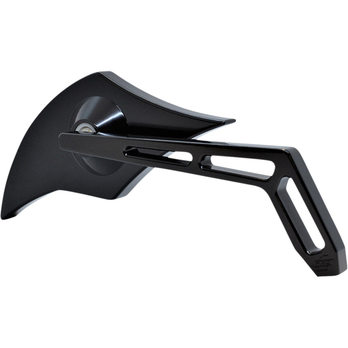 PRO-ONE PERF.MFG. 0640-1437 102301AB Billet Aluminum Mirror Mirror - Weekend Warrior - Side View - Cut-Out/Flame Head - Oblong - Black - Right