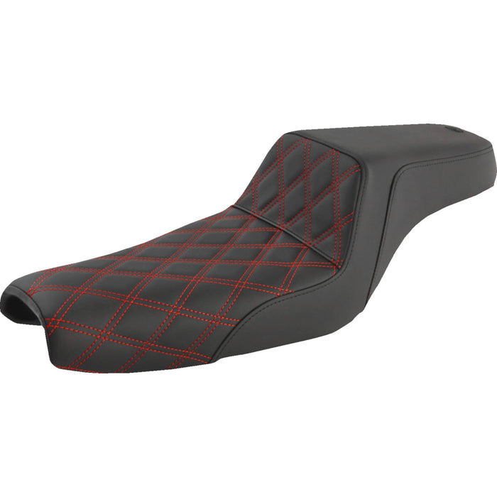 SADDLEMEN 0804-0760 807-11-172RD Step-Up Seat — Front Lattice Stitch/Red Stitching - Front Lattice Stitch/With Red Stitching - Black - XL