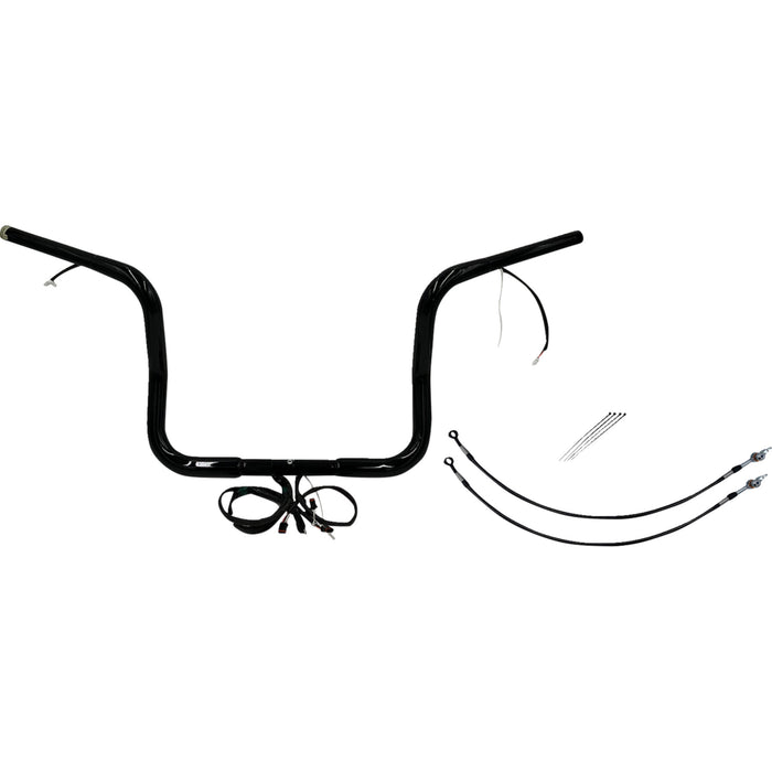 FAT BAGGERS INC. 0601-6030 901512-B EZ Install Wired 1-1/4" Round Top Handlebar Kit - Rounded Top - 12" - Black