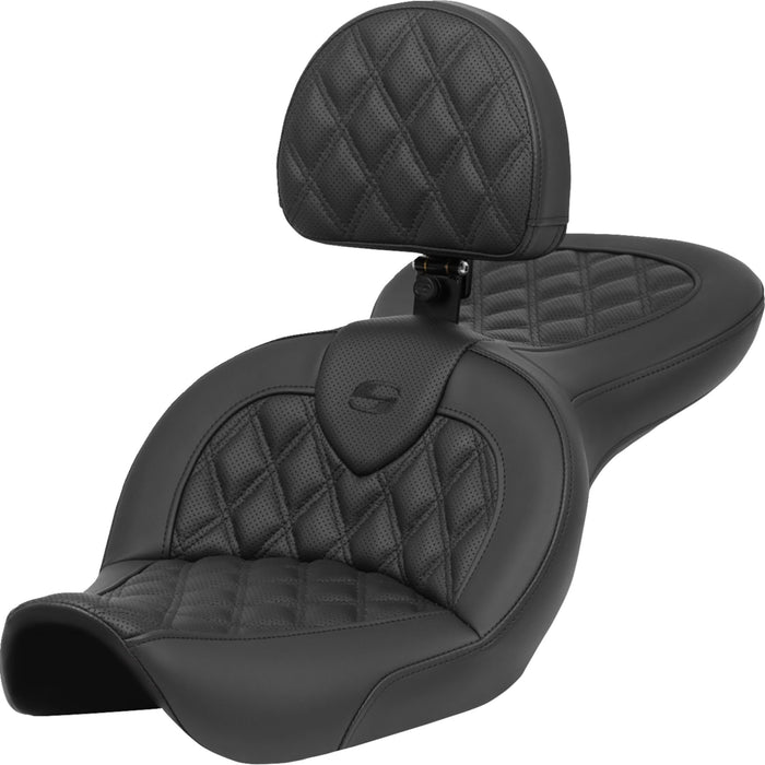 SADDLEMEN 0803-0722 896-05-182BR Roadsofa™ Standard Reach Seat - with Backrest - Lattice Stitch - FXDWG '96-'23